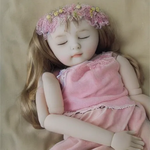 Image similar to sleeping doll, beauty, artwork