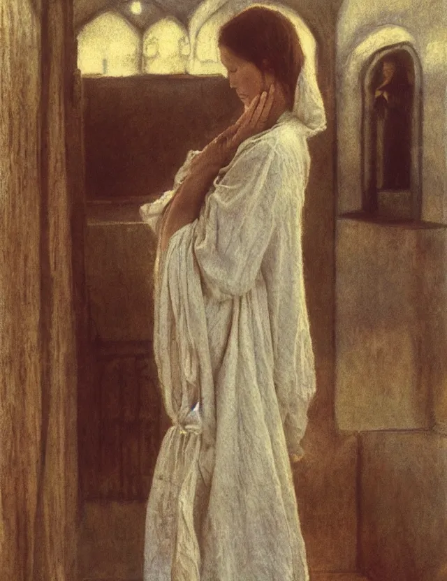 Prompt: peasant woman praying in a curch, polaroid photo bleached vintage pastel colors high - key lighting, soft lights, foggy, by steve hanks, by lisa yuskavage, by serov valentin, by tarkovsky, detailed, oil on canvas