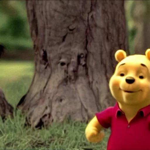 Image similar to A still of Keanu Reeves as Winnie the Pooh