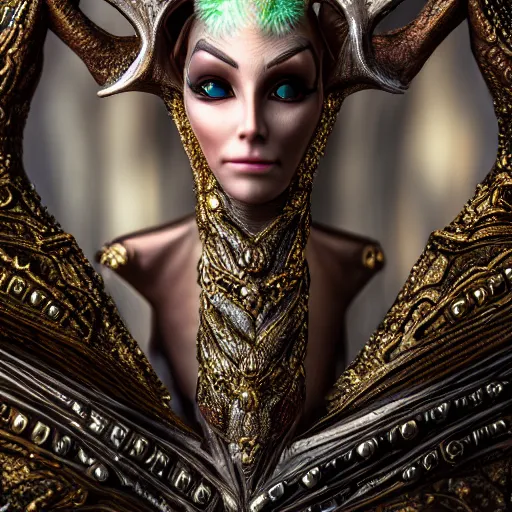 Image similar to photo of a beautiful elven queen, macro 20mm, incredibly detailed, 8k, HDR, studio