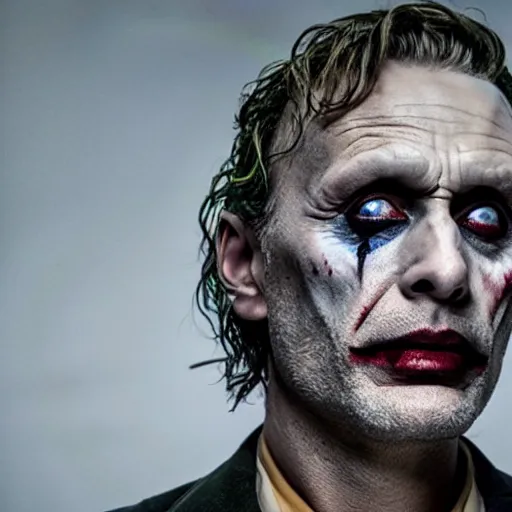 Prompt: mads mikkelsen as the joker, still from movie directed by martin Scorcese