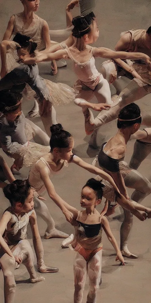 Image similar to oil painting scene from ballet school by kim jung gi