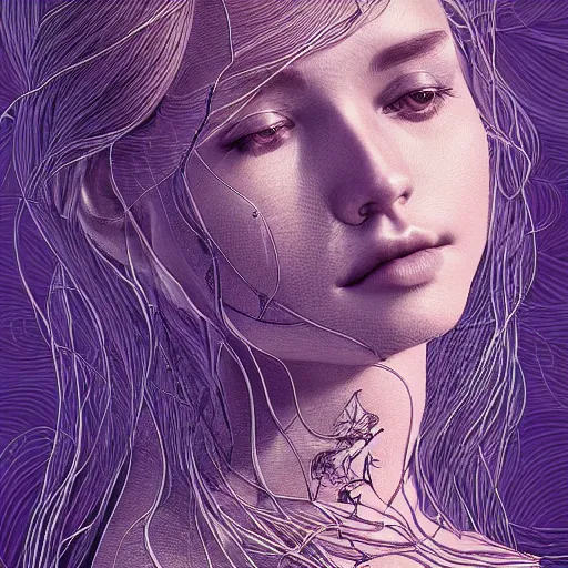 Prompt: the portrait of an incredibly beautiful woman made of potatoes roots and violets, an ultrafine detailed illustration by james jean, final fantasy, intricate linework, bright colors, behance contest winner, vanitas, angular, altermodern, unreal engine 5 highly rendered, global illumination, radiant light, detailed and intricate environment