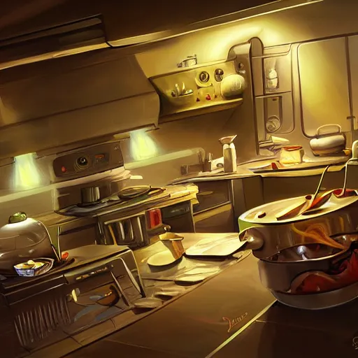 Prompt: an alien kitchen, digital Painting, ultradetailed, artstation, oil Painting, ultradetailed, artstation