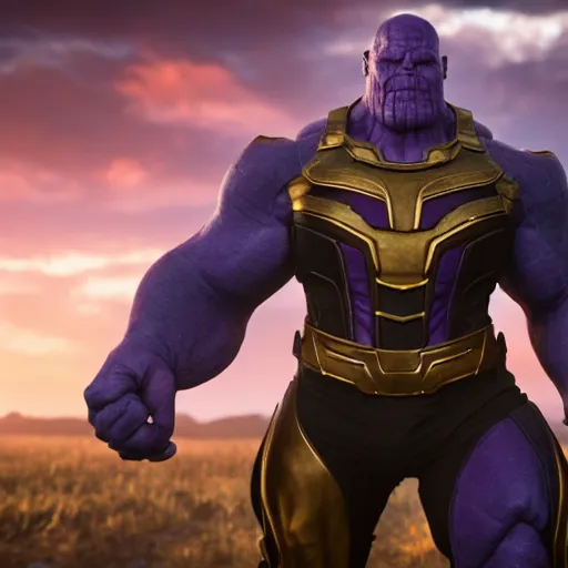 Prompt: thanos looking for his mom at the grocery store, 4 k photography