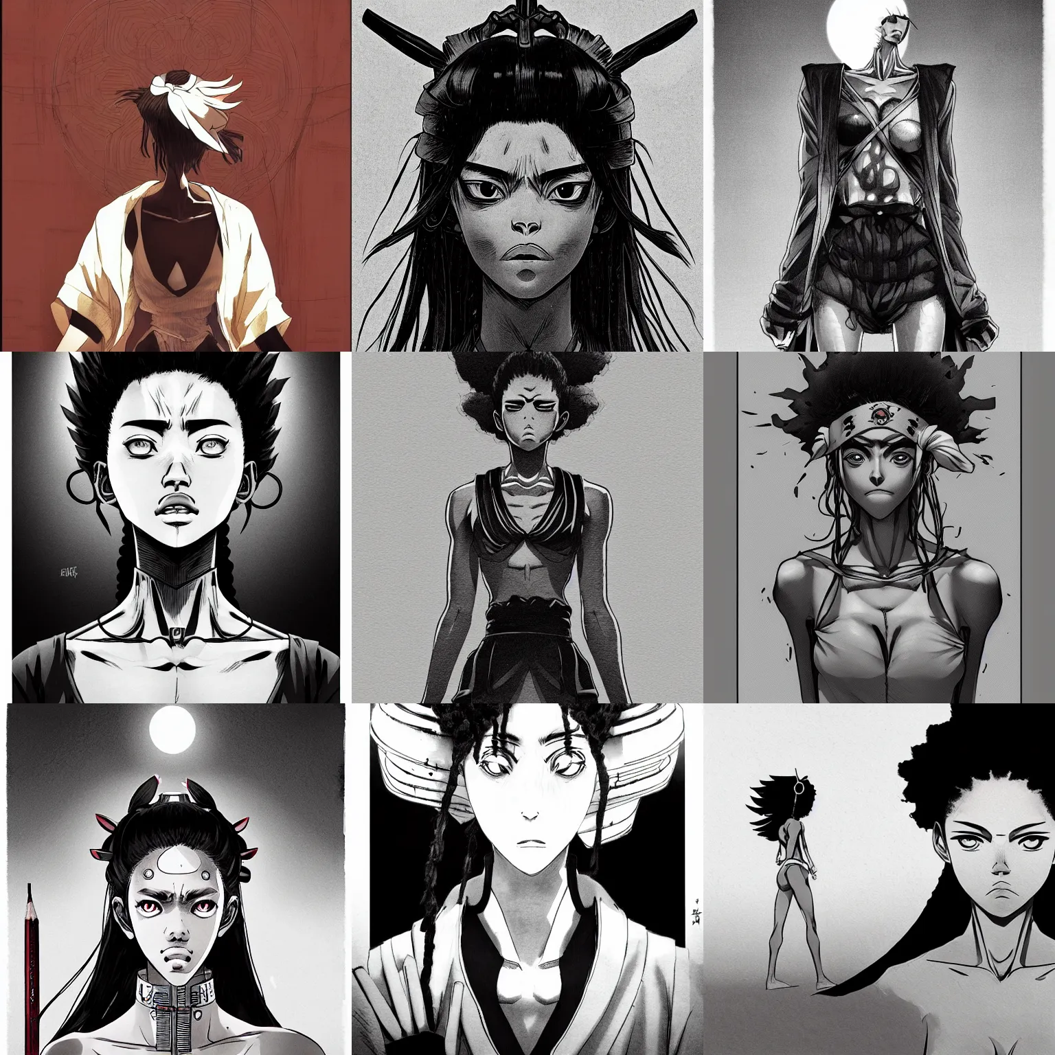 female plus size instagram model in afro samurai, Stable Diffusion