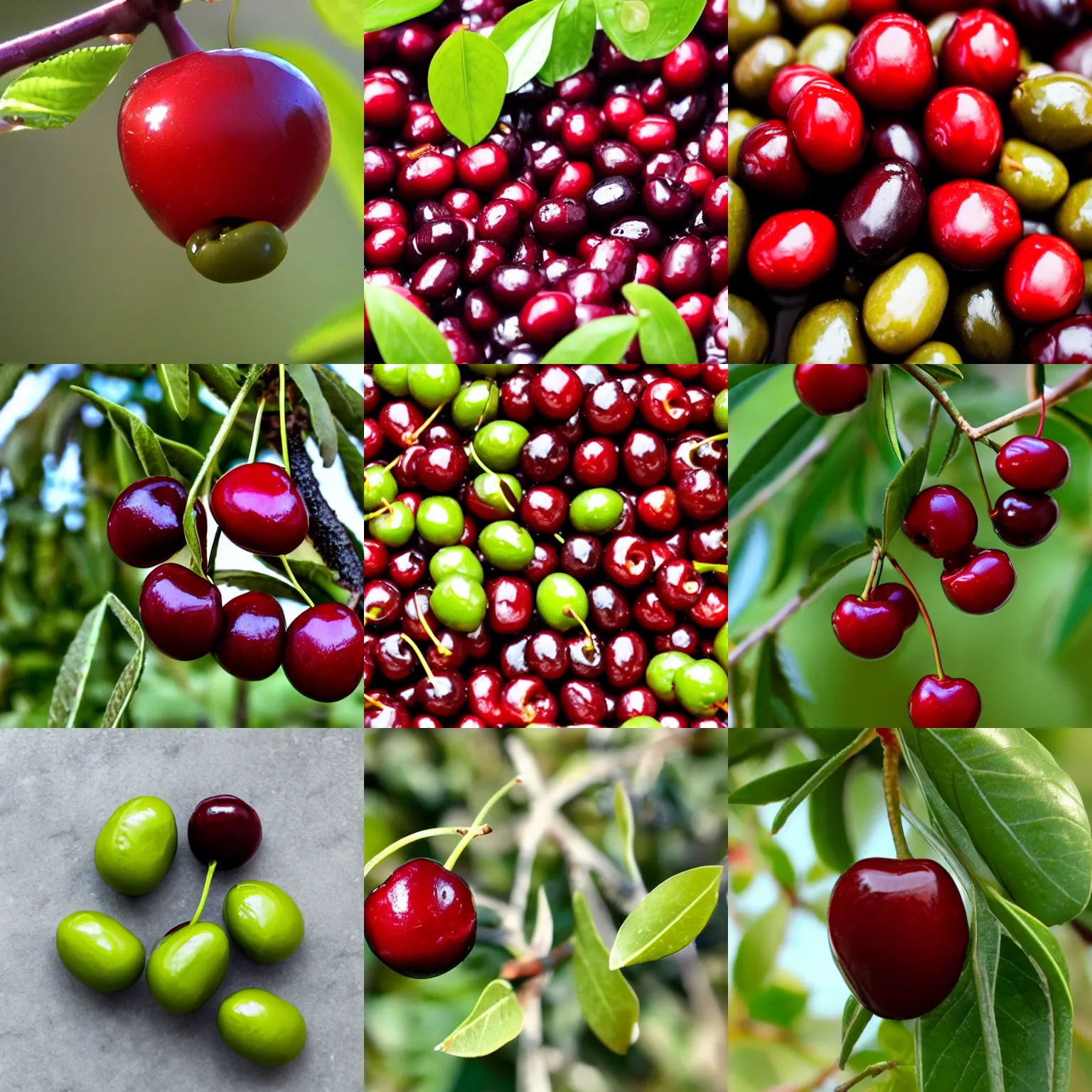 Prompt: there is one cherry, here is one olive