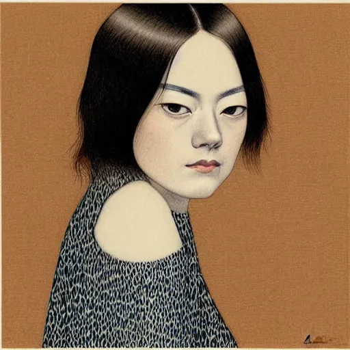 Image similar to “ emma stone portrait by ikenaga yasunari, drawing, realistic, sharp focus ”