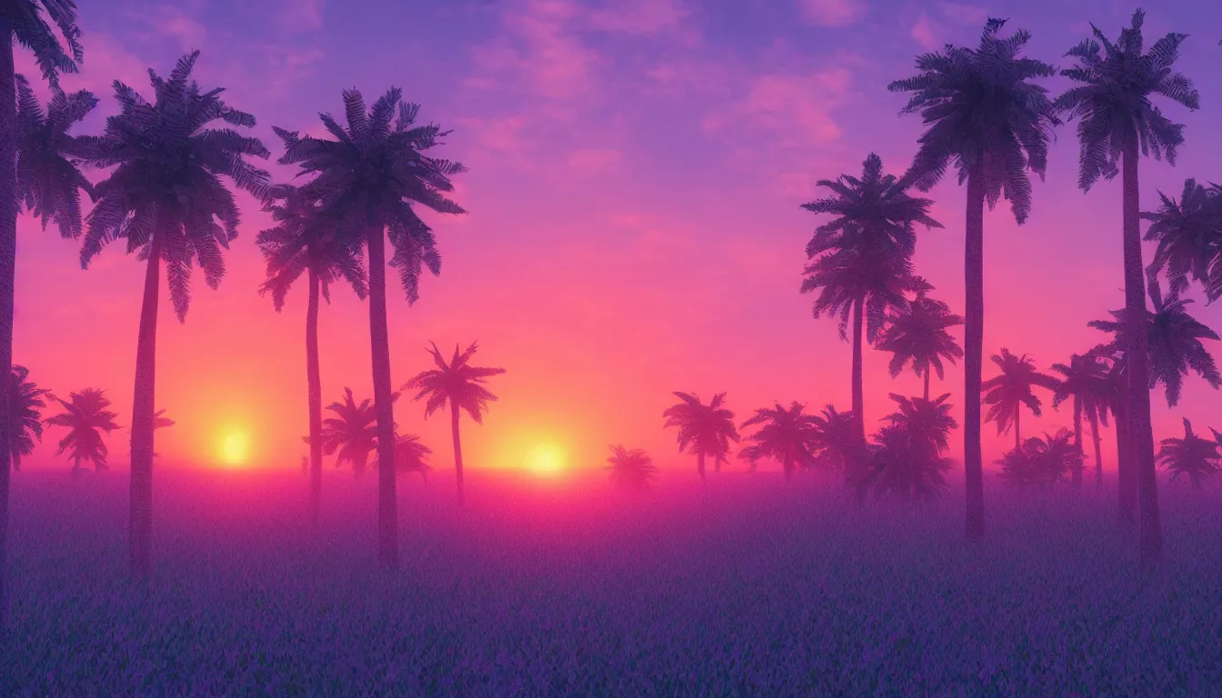 Image similar to realistic vaporwave forest sunset 4k