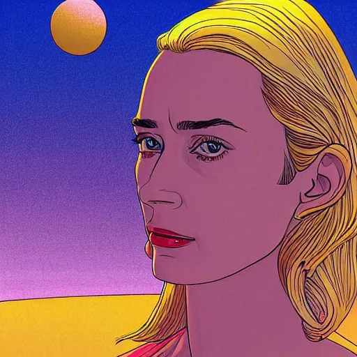 Image similar to emily blunt retro minimalist portrait by jean giraud, moebius starwatcher comic, 8 k