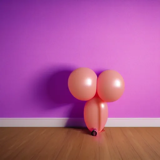 Image similar to 3 d render of a pink balloon dog in a violet room