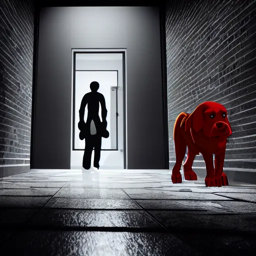 Image similar to the scp foundation mtf fighting off evil clifford the big red dog in a dark laboratory hallway, intricate, dramatic lighting, elegant, hyper realistic, smooth, highly detailed