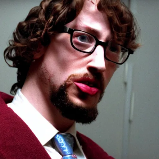 Image similar to sam hyde as the american psycho, cinematic still