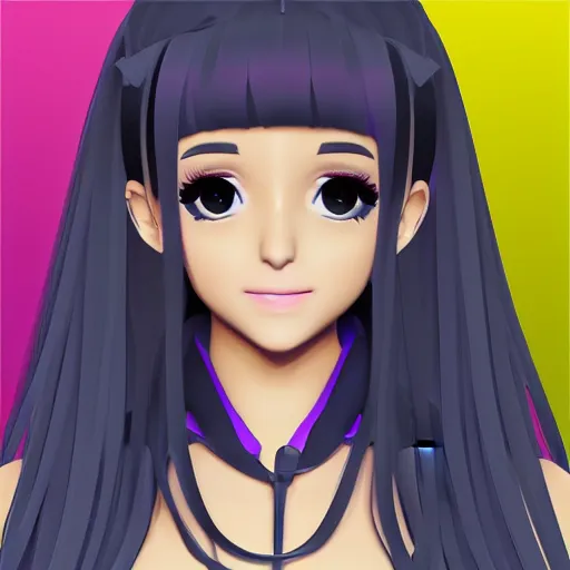 Image similar to Ariana Grande as a MMD model, 3D, style of Ariana Grande model, Vocaloid, soft color, high fantasy, elegant, art station, pixiv, trending, editor’s pickup