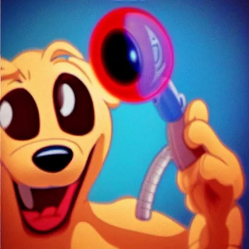 Image similar to “portrait of a cartoon animal, Disney style, pointing a laser gun at the camera”