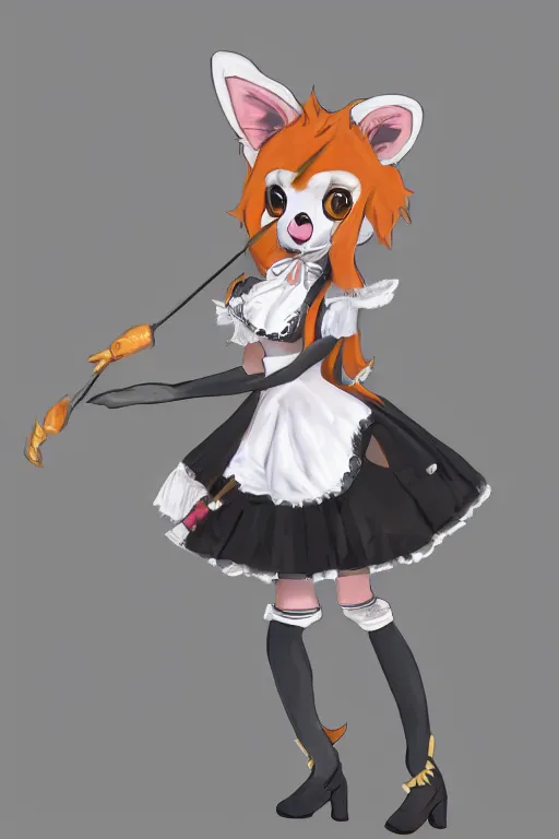 Prompt: a fox fursona!!! wearing a maid outfit, highly detailed, digital art, trending on artstation, furry art!!!