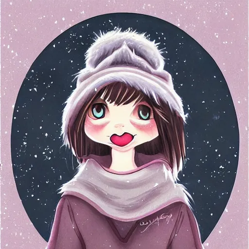 Image similar to aesthetic portrait commission of an anthro anthropomorphic wolf wearing a cute cozy soft pastel winter outfit winter Atmosphere. detailed, inked, western comic book art, award winning painting