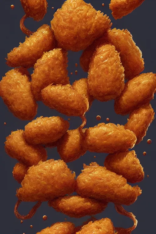 Prompt: symmetry!! nugget food!!, intricate, elegant, highly detailed, digital painting, artstation, concept art, smooth, sharp focus, illustration, art by ortner and mike dargas and marco grassi, 8 k