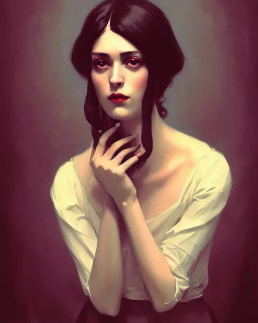 Prompt: stylized portrait by aykutmakut of an artistic pose, composition, young victorian sad fancy lady, surrounded by dobermans, cinematic moody colors, realistic shaded, fine details, realistic shaded lighting poster by ilya kuvshinov, magali villeneuve, artgerm, jeremy lipkin and michael garmash and rob rey