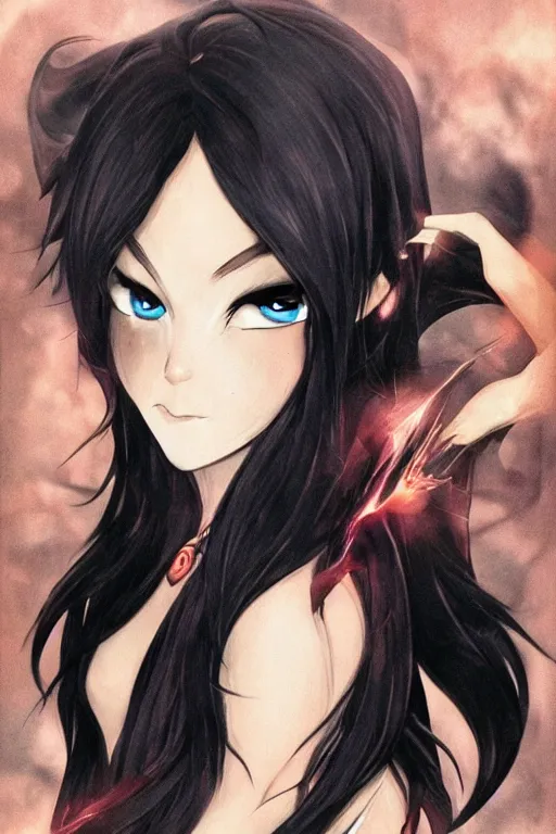 Image similar to black - haired mage, fieryeyes