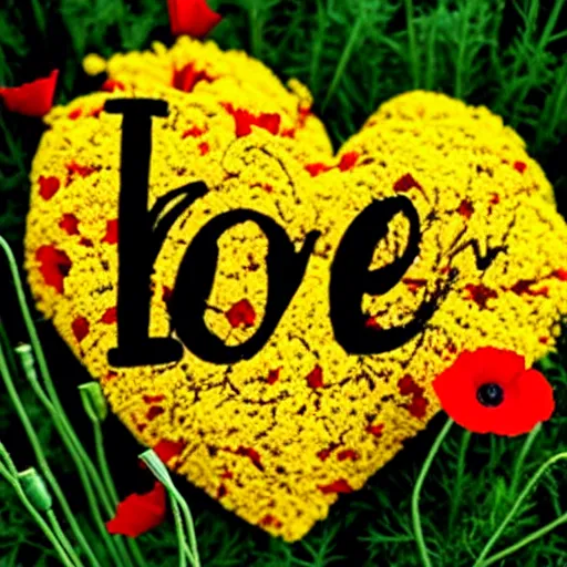 Image similar to the word love written with marigolds and poppies