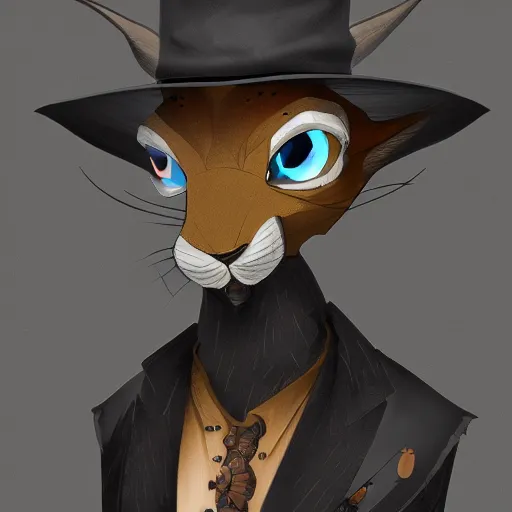 Prompt: anthropomorphic jackrabbit harengon with black skin, wearing stylized monk robes, wearing a very wide brimmed black hat, digital art featured on artstation