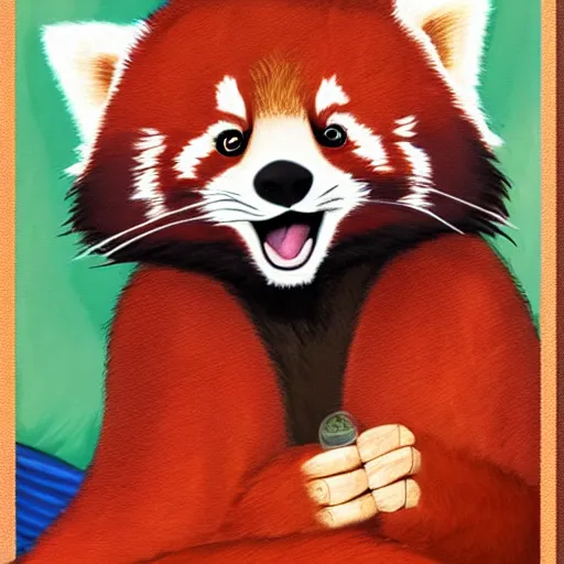 Image similar to commissioned full body portrait of an anthro!! red panda waking up in bed! and yawning, trending on furaffinity,