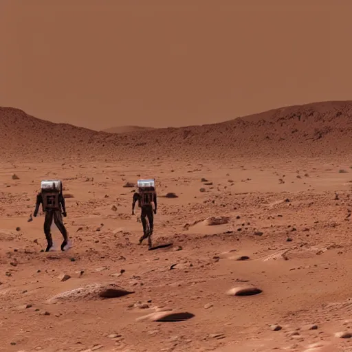 Prompt: human expedition on mars during a desert storm, 4 k