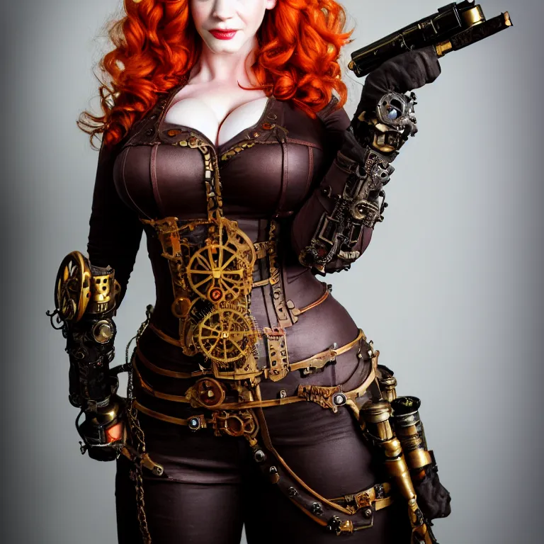 Prompt: full body photograph of christina hendricks as a steampunk warrior, extremely detailed. dslr. 8 5 mm.