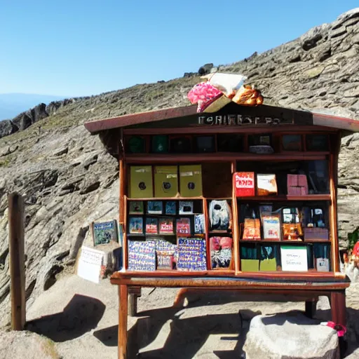 Prompt: a gift shop at the top of a mountain