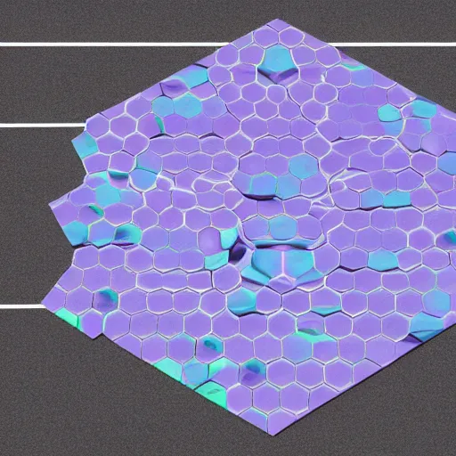 Image similar to hexagonal rhunic plane on a road with purple galaxy seeping out of the hexagons