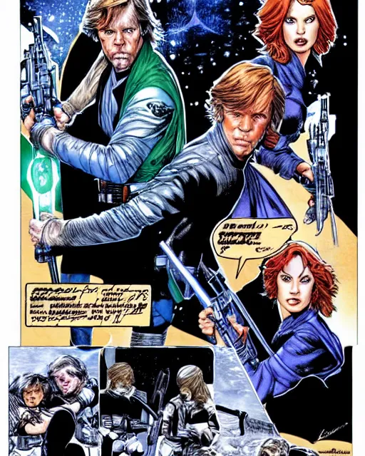 Image similar to mara jade and luke skywalker, detailed cover art by jim lee