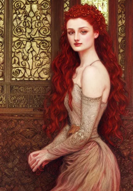 Image similar to sansa, intricate, elegant, highly detailed, digital painting, artstation, concept art, smooth, sharp focus, illustration, pre - raphaelite style, mucha, monet