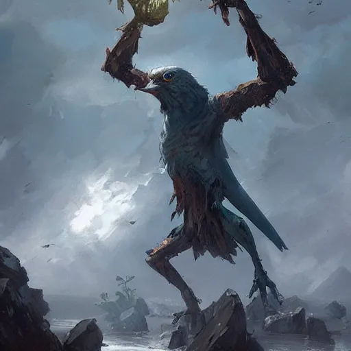 Prompt: bird with arms and hands, epic fantasy art, by Greg Rutkowski