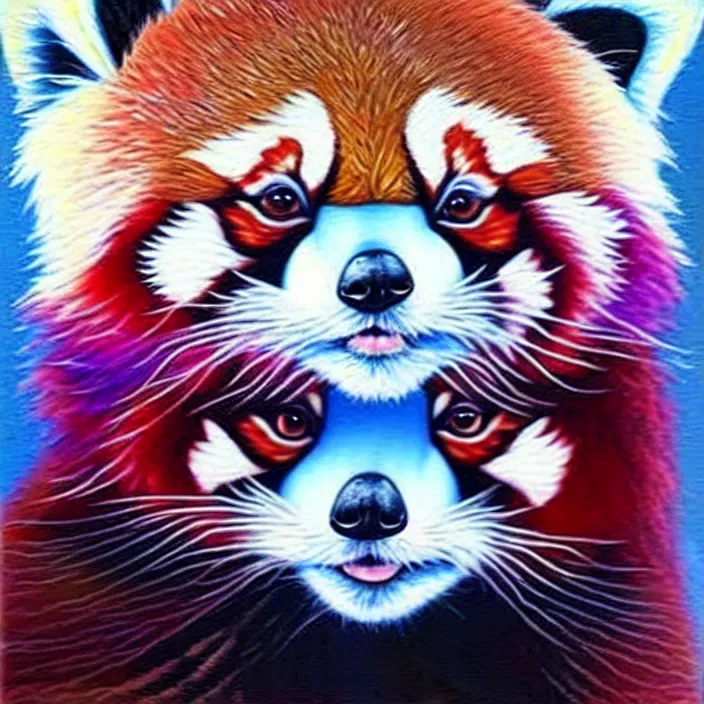 Prompt: an oil painting of a red panda with blue fur playing video games, furry, oil on canvas, cute, highly detailed, soft lighting, pastel, pretty