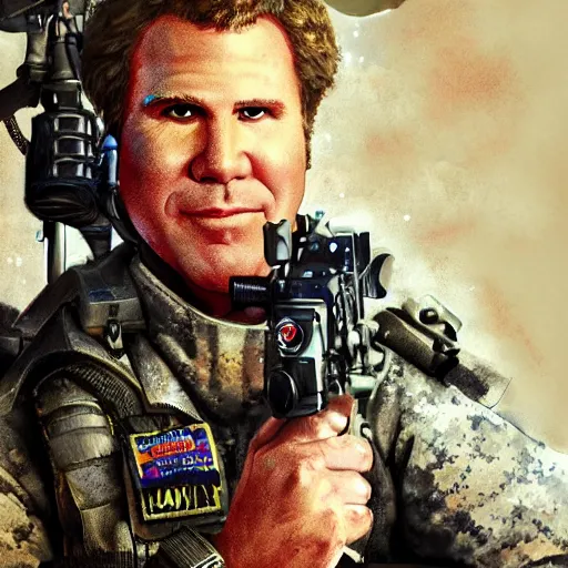 Prompt: Will Ferrell as a navy SEAL, high resolution fantasy concept art, intricate details, soft lighting