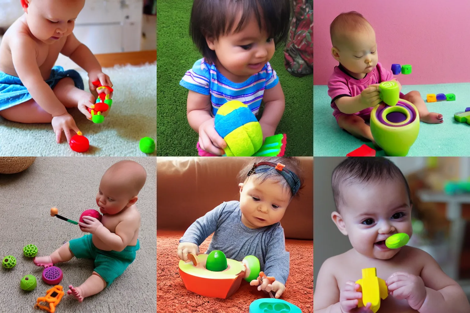 Prompt: baby playing with cocomelon toy