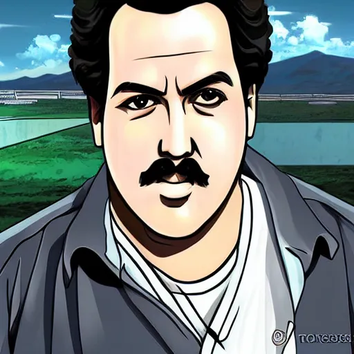 Image similar to a portrait of pablo escobar in an anime style