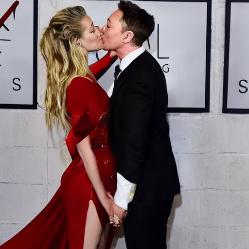 Image similar to amber heard and elon musk kissing