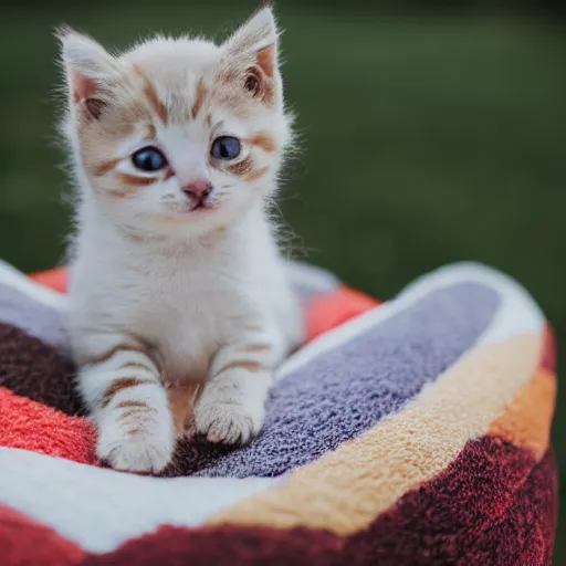 Image similar to A cute little kitten sits on the top of a plush heart-shaped pillow in the park, Canon EOS R3, f/1.4, ISO 200, 1/160s, 8K, RAW, unedited, symmetrical balance, in-frame