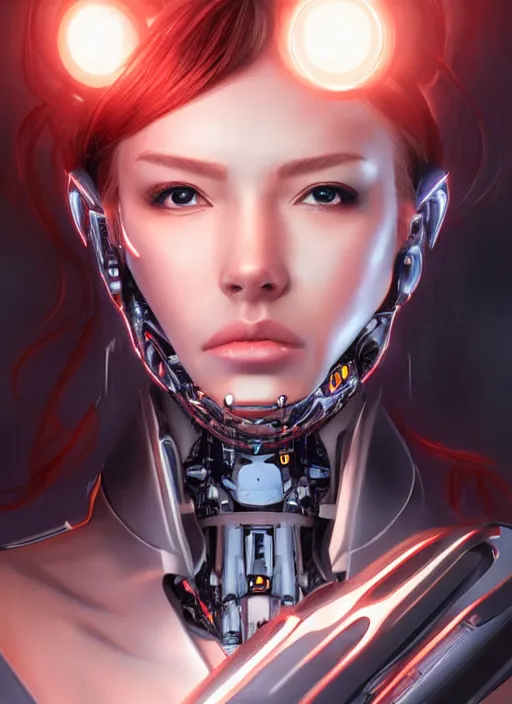 Prompt: portrait of a cyborg woman who turns her head to the ((((((right))))) left+348 (((((up))))) (((((down))))) by Artgerm,eyes closed , biomechanical, hyper detailled, trending on artstation