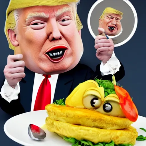 Image similar to Donald Trump anthropomorphic omelette, food photography