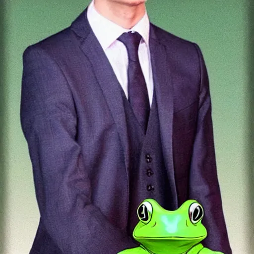 Prompt: a frog with a suit, he is a real gentleman