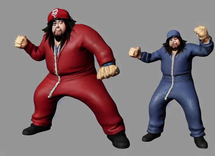 Image similar to 3 d model of chumlee character in fighting game, stylized 3 d graphics, hdr, ultra graphics, ray tracing, 4 k image