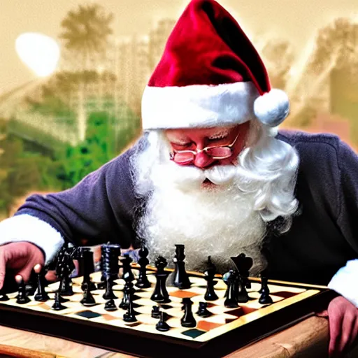 Image similar to santa playing chess with the easter bunny