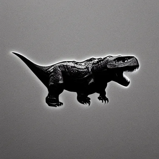 Image similar to a die - cut sticker of a t - rex by greg rutkowski, black and white