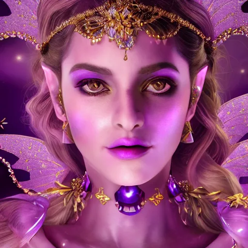 Image similar to portrait princess of amethyst, glowing, ornate and intricate purple jewelry, jaw dropping beauty, glowing background lighting, purple accent lighting, hyper detailed, fairy tale, 4 k octane render