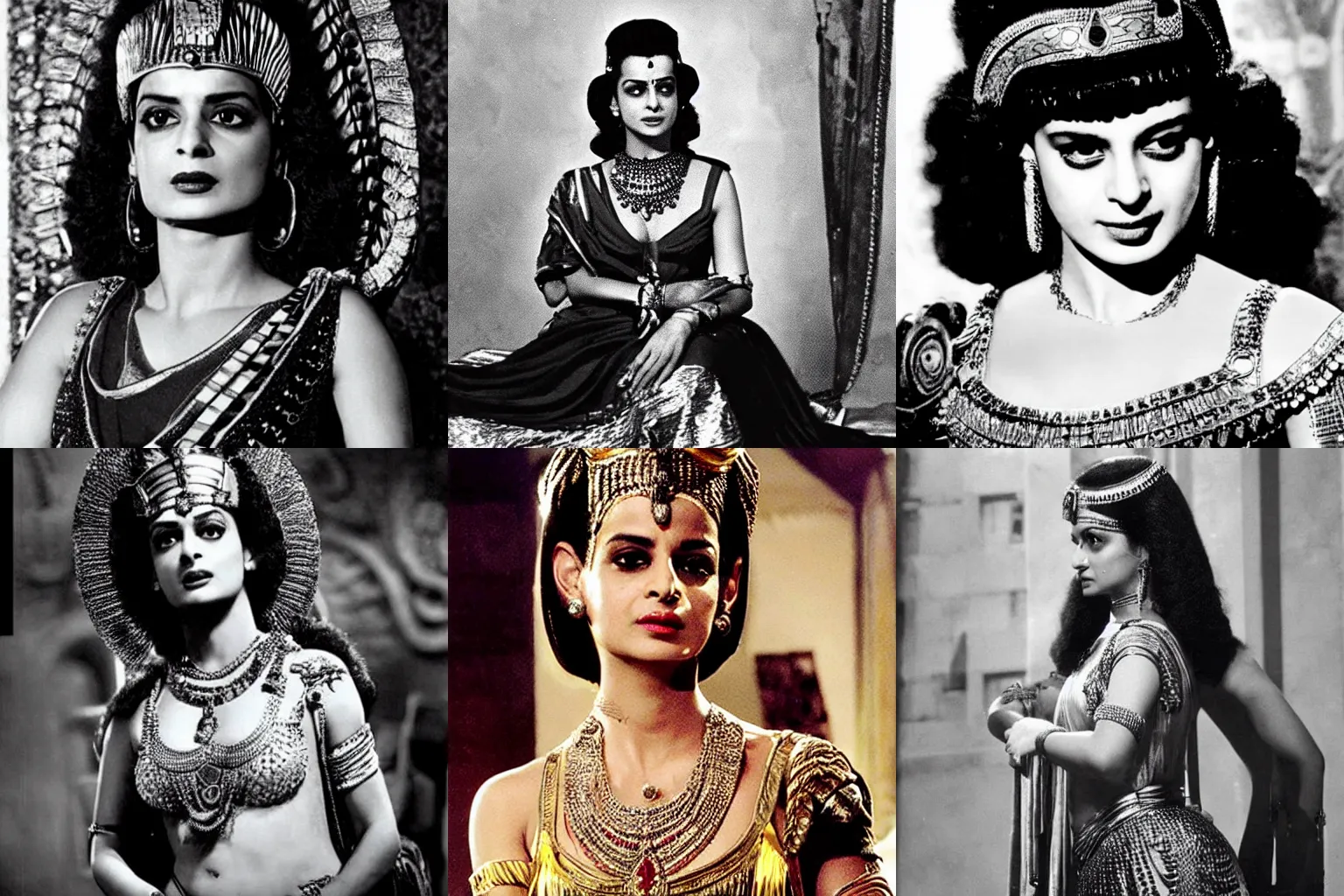 Prompt: Kangana Ranaut as Cleopatra in 1950's film still