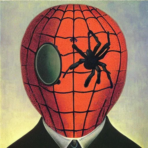 Prompt: Spider life by René Magritte