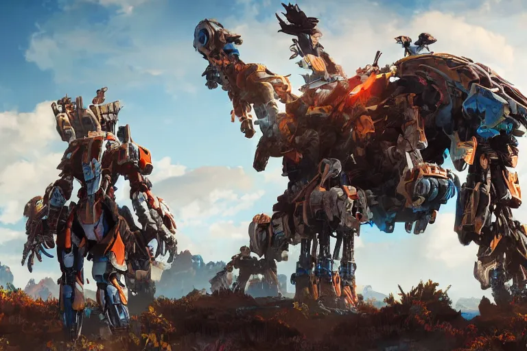 Image similar to thunderjaw machine mecha animal beast robot of horizon forbidden west horizon zero dawn bioluminiscence global illumination ray tracing hdr fanart arstation by sung choi and eric pfeiffer and gabriel garza and casper konefal